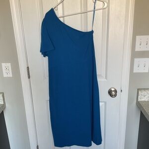 Who What Wear One-Shoulder Teal-Blue Midi Dress
